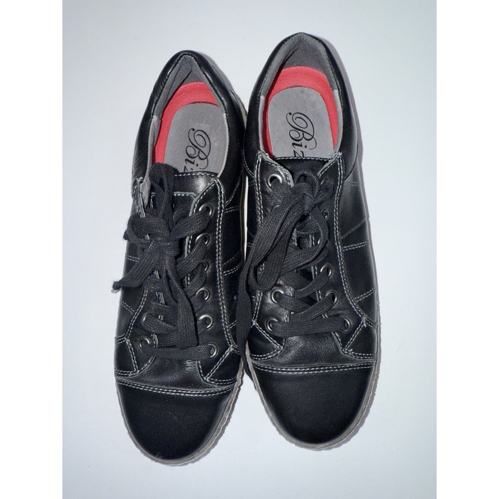Biza Nova Women's Leather Sneakers Black Comfort Casual Lace‎ Up Size 39 (8–8.5)